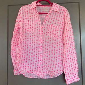 Lilly Pulitzer Sea View Linen Pink Pineapple Button Down